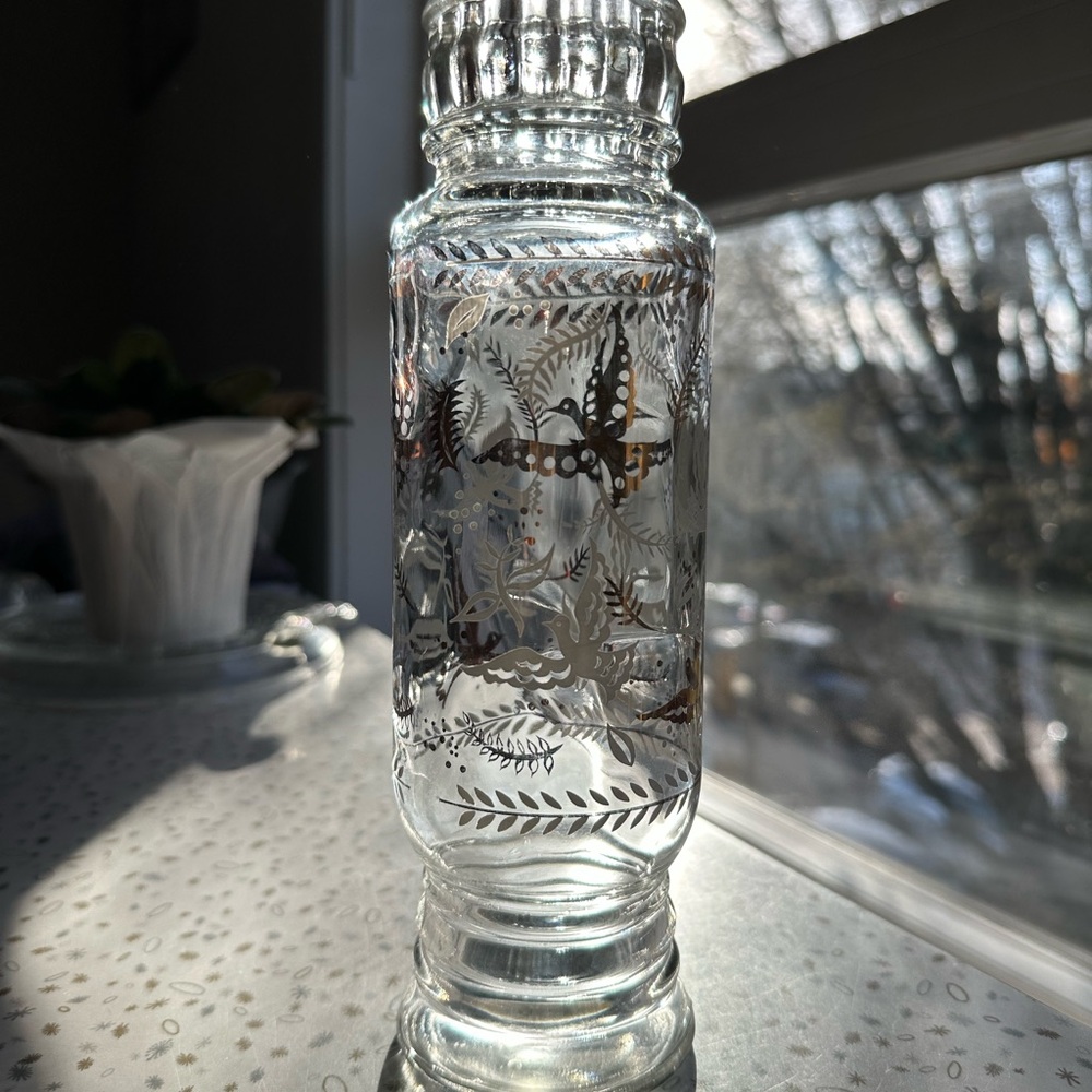 Elegant Vintage 1960’s Glass Apothecary Jar George Briard “Birds of Paradise”